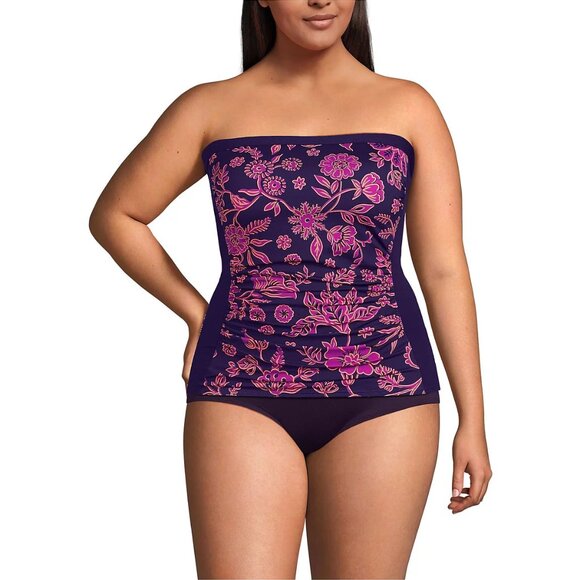 Lands' End 4, 2-10 LONG Bandeau Tankini Swimsuit Top Removable Adjustable Straps - Picture 1 of 10